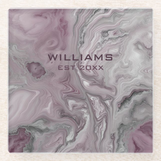 Pastel Pink Grey Marble Texture Personalised Glass Coaster (Front)