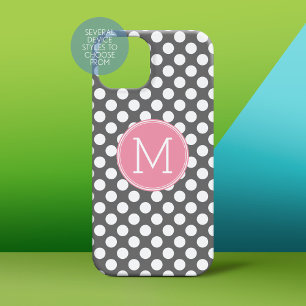 Pastel Pink & Grey Polka Dots with Custom Monogram Case-Mate iPhone 14 Plus Case