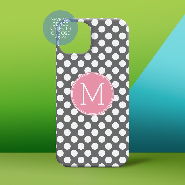 Pastel Pink & Grey Polka Dots with Custom Monogram Case-Mate iPhone Case (Personalized Phone Case)