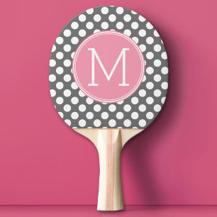 Pastel Pink & Grey Polka Dots with Custom Monogram Ping Pong Paddle