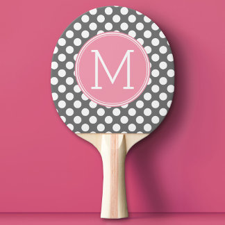 Pastel Pink & Grey Polka Dots with Custom Monogram Ping Pong Paddle