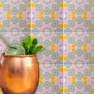 Pastel Pink Grey Yellow White Mosaic Pattern Tile