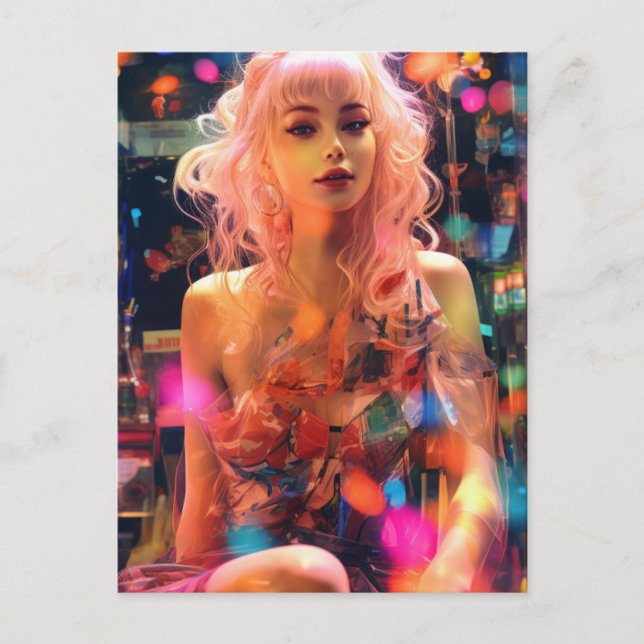 Pastel Pink Hair Woman Postcard (Front)
