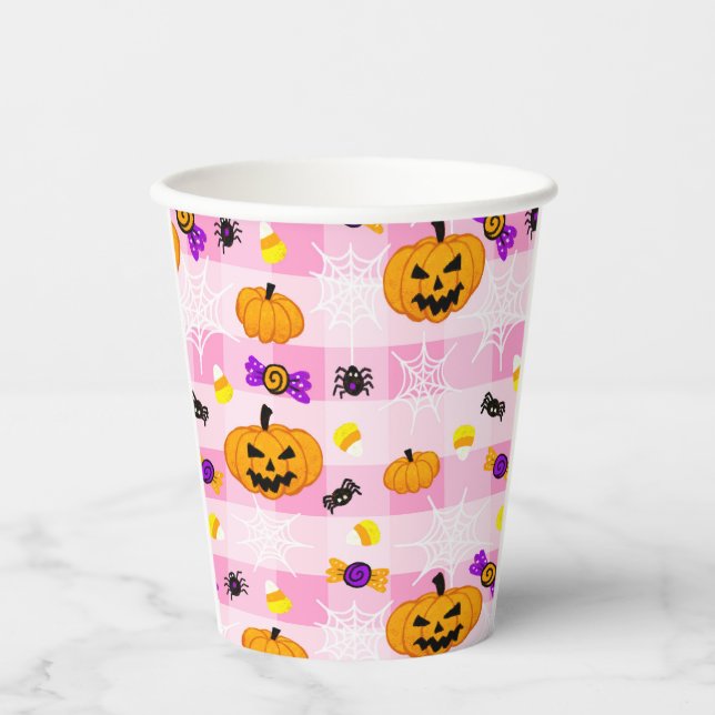 Pastel Pink Halloween Pattern Paper Cups (Front)