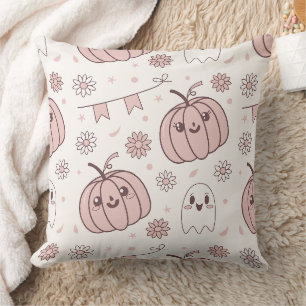 Pastel Pink Halloween Seamless Pattern (2) Cushion