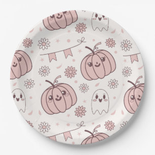 Pastel Pink Halloween Seamless Pattern (2) Paper Plate