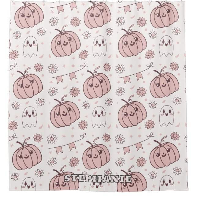 Pastel Pink Halloween Seamless Pattern (2) Shower Curtain (Front)