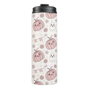 Pastel Pink Halloween Seamless Pattern (2) Thermal Tumbler