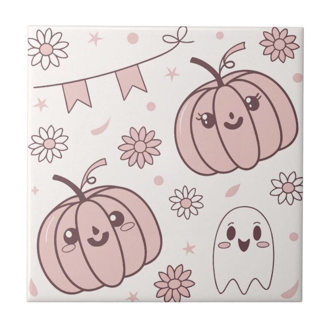 Pastel Pink Halloween Seamless Pattern (2) Tile (Front)
