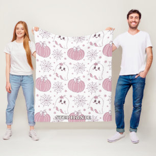 Pastel Pink Halloween Seamless Pattern (3) Fleece Blanket