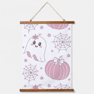 Pastel Pink Halloween Seamless Pattern (3) Hanging Tapestry