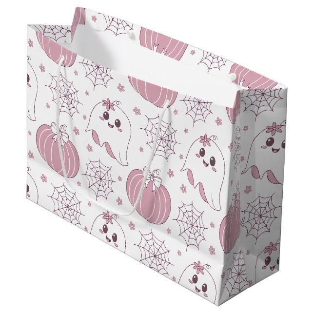 Pastel Pink Halloween Seamless Pattern (3) Large Gift Bag (Front Angled)
