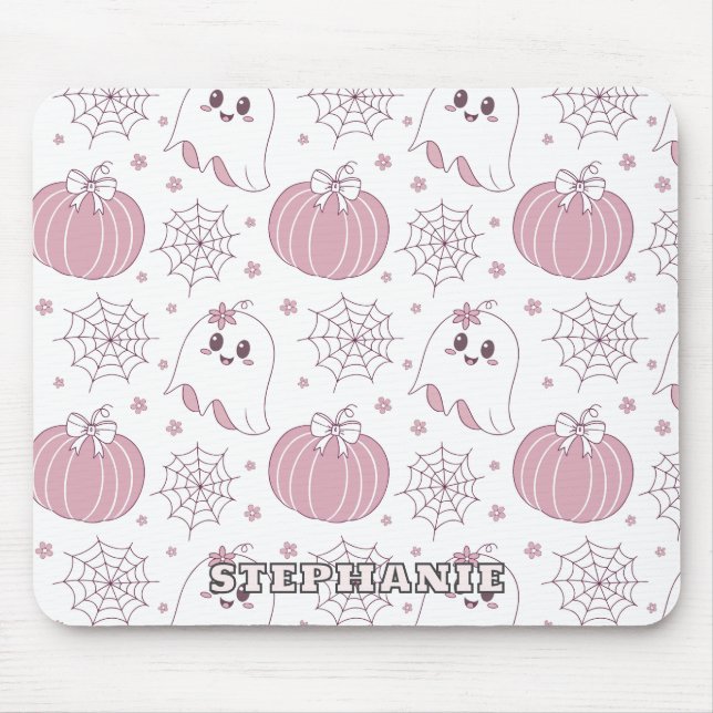 Pastel Pink Halloween Seamless Pattern (3) Mouse Mat (Front)