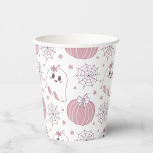 Pastel Pink Halloween Seamless Pattern (3) Paper Cups