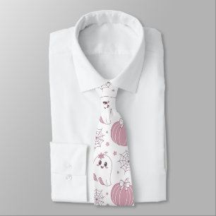 Pastel Pink Halloween Seamless Pattern (3) Tie