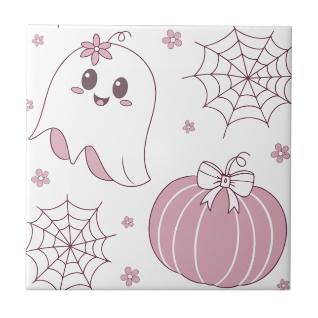 Pastel Pink Halloween Seamless Pattern (3) Tile (Front)