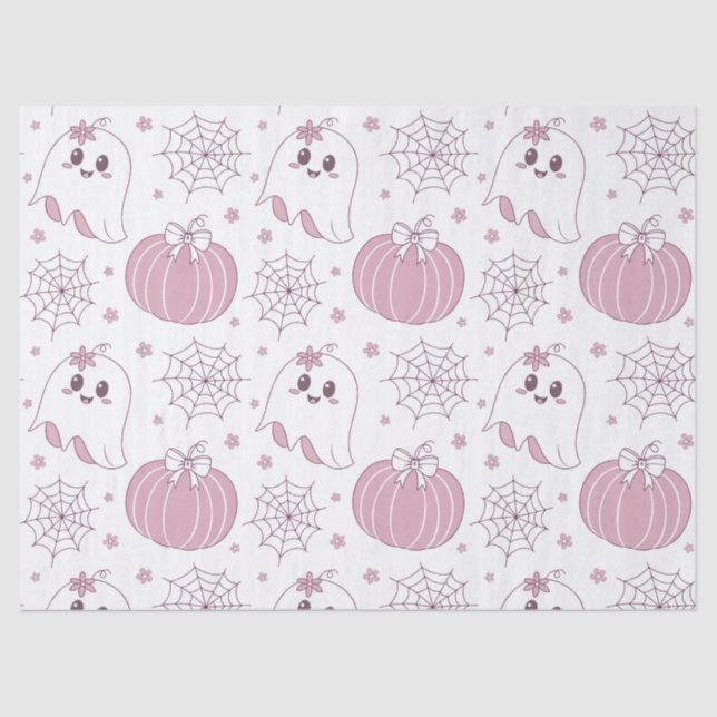 Pastel Pink Halloween Seamless Pattern (3) Tissue Paper (Front)