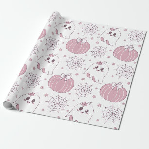 Pastel Pink Halloween Seamless Pattern (3) Wrapping Paper