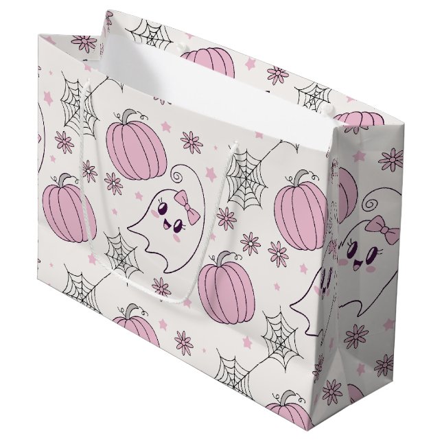 Pastel Pink Halloween Seamless Pattern (4) Large Gift Bag (Front Angled)
