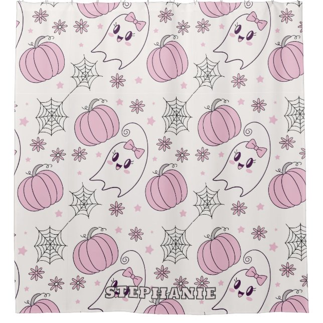Pastel Pink Halloween Seamless Pattern (4) Shower Curtain (Front)