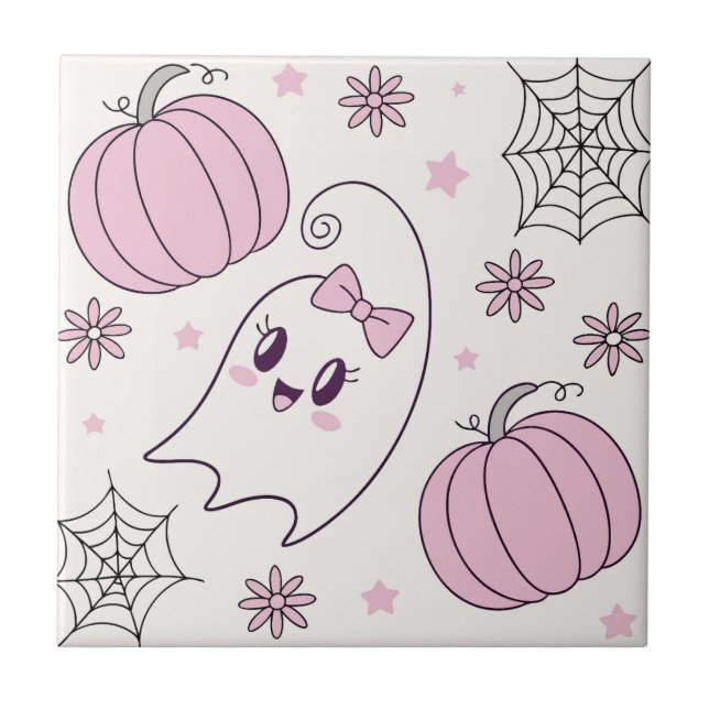 Pastel Pink Halloween Seamless Pattern (4) Tile (Front)