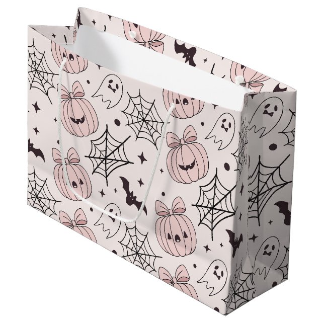 Pastel Pink Halloween Seamless Pattern (5) Large Gift Bag (Front Angled)