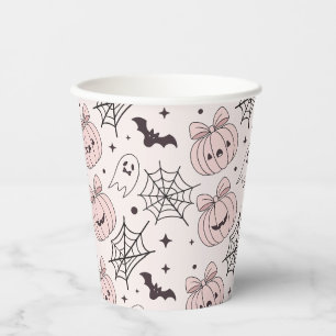 Pastel Pink Halloween Seamless Pattern (5) Paper Cups