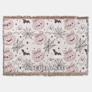 Pastel Pink Halloween Seamless Pattern (5) Throw Blanket