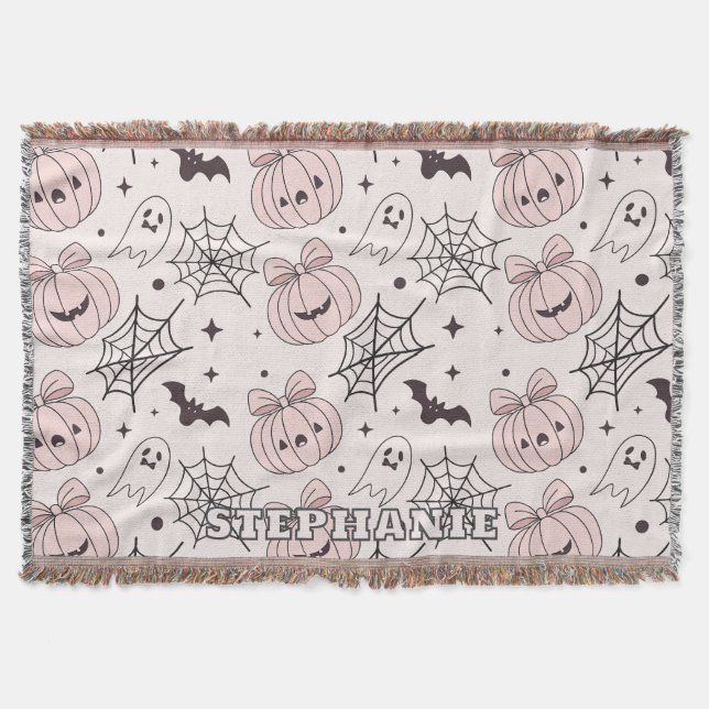 Pastel Pink Halloween Seamless Pattern (5) Throw Blanket (Front)
