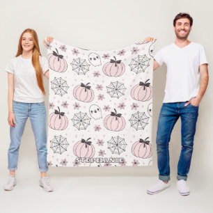 Pastel Pink Halloween Seamless Pattern Fleece Blanket