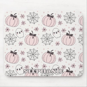 Pastel Pink Halloween Seamless Pattern Mouse Mat