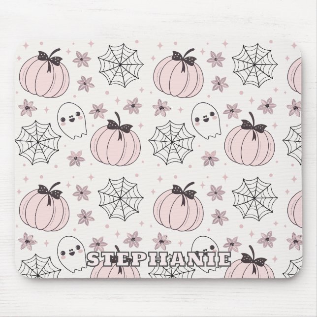 Pastel Pink Halloween Seamless Pattern Mouse Mat (Front)