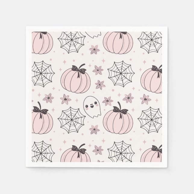 Pastel Pink Halloween Seamless Pattern Napkin (Front)