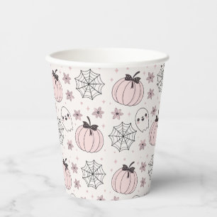 Pastel Pink Halloween Seamless Pattern Paper Cups