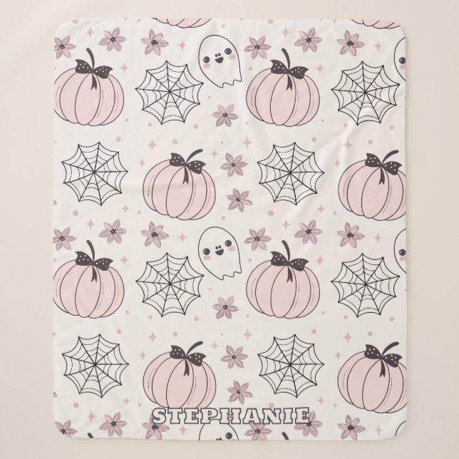 Pastel Pink Halloween Seamless Pattern Sherpa Blanket (Front)