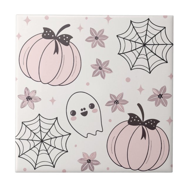 Pastel Pink Halloween Seamless Pattern Tile (Front)