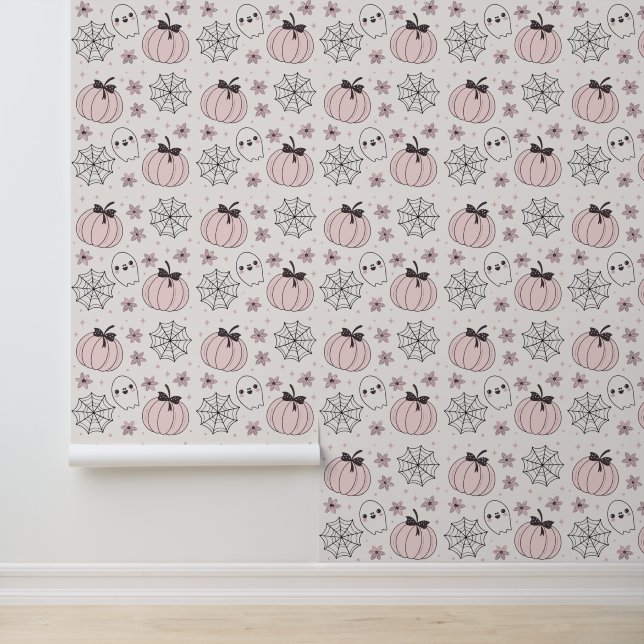Pastel Pink Halloween Seamless Pattern Wallpaper (Application)
