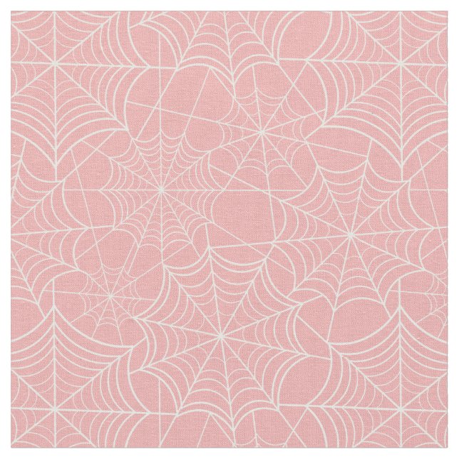 pastel pink halloween spider web fabric (Close Up)