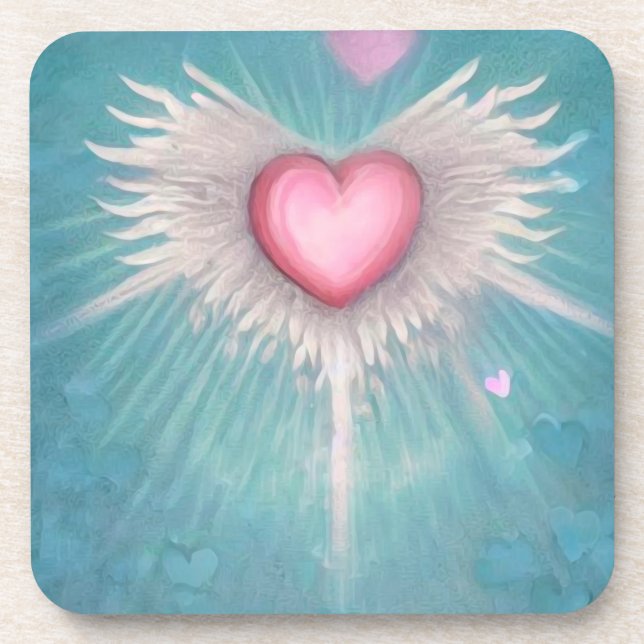 Pastel Pink Heart with Wings Coaster (Front)