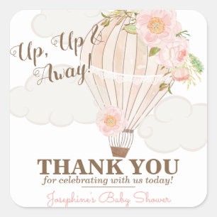 Pastel Pink Hot Air Balloon Girl Baby Shower Favou Square Sticker