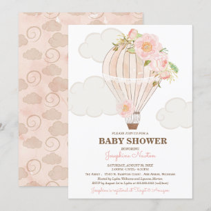 Pastel Pink Hot Air Balloon Girl Baby Shower Invitation