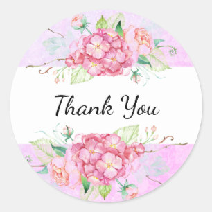 Pastel Pink Hydrangea Flower Thank You  Classic Round Sticker