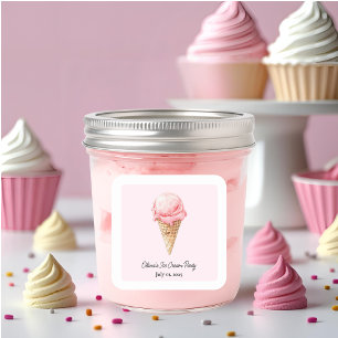 Pastel Pink Ice Cream Sticker Kids Summer Party
