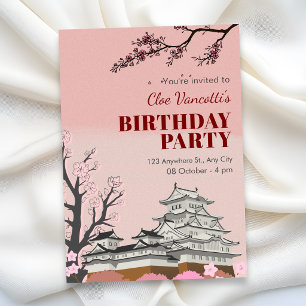 Pastel pink japanese blossom birthday invitation