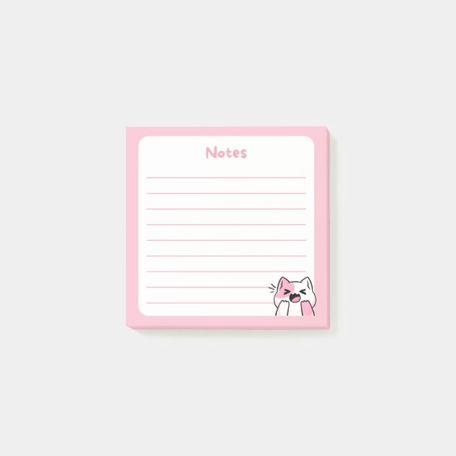 Pastel Pink Kawaii Chibi Laughing kitty Cat Post-it Notes (Front)