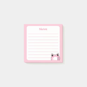 Pastel Pink Kawaii Shy Blushing Chibi Frog Waving Post-it Notes