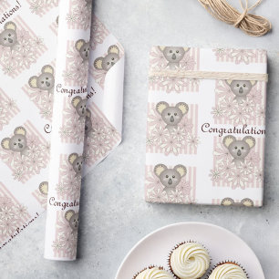Pastel Pink Koala Baby Girl Shower Kids Birthday Wrapping Paper