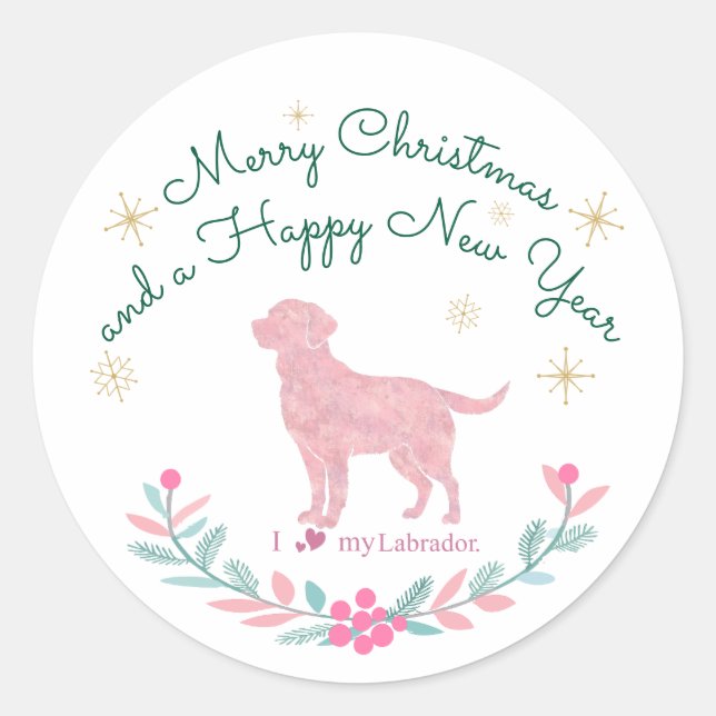 Pastel Pink Labrador Retriever – Holiday Edit Classic Round Sticker (Front)