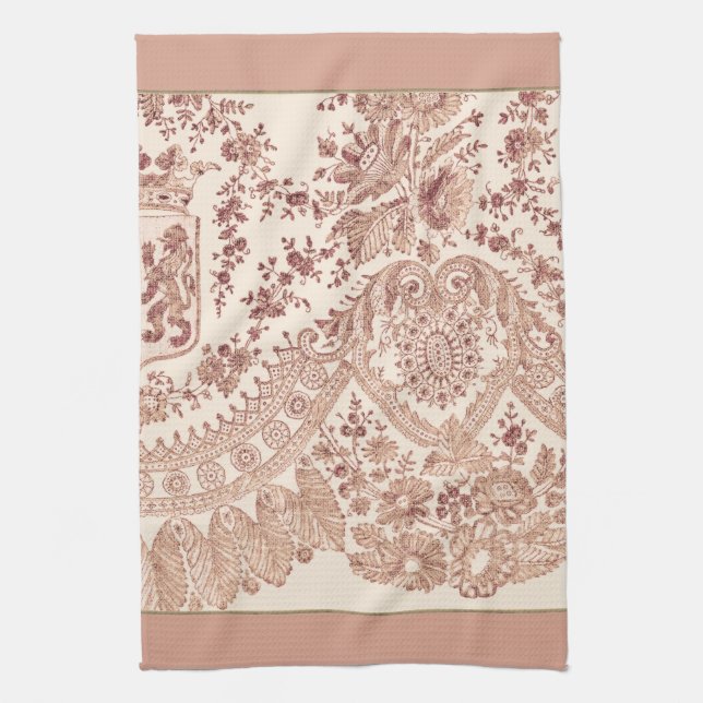 Pastel Pink Lace Roses Tea Towel (Vertical)