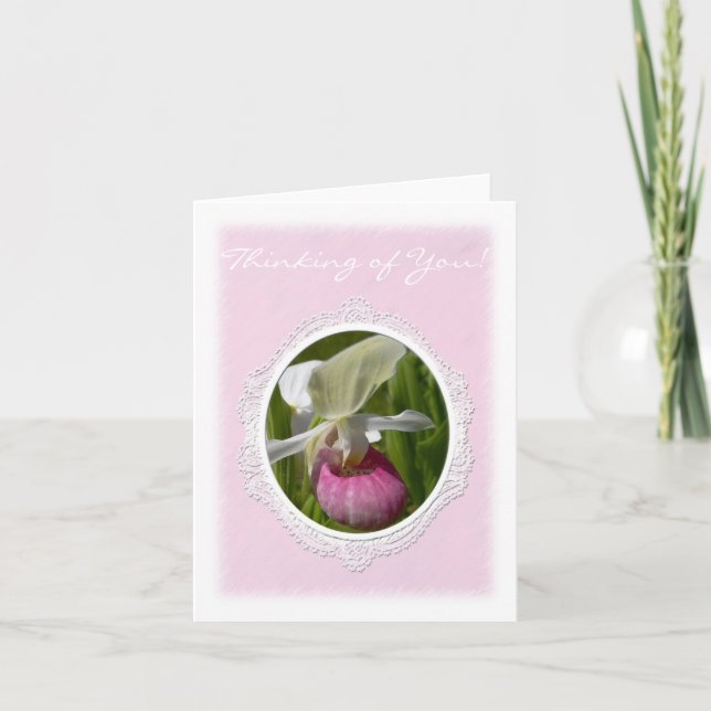 Pastel PInk Lady Slipper Note Card (Front)